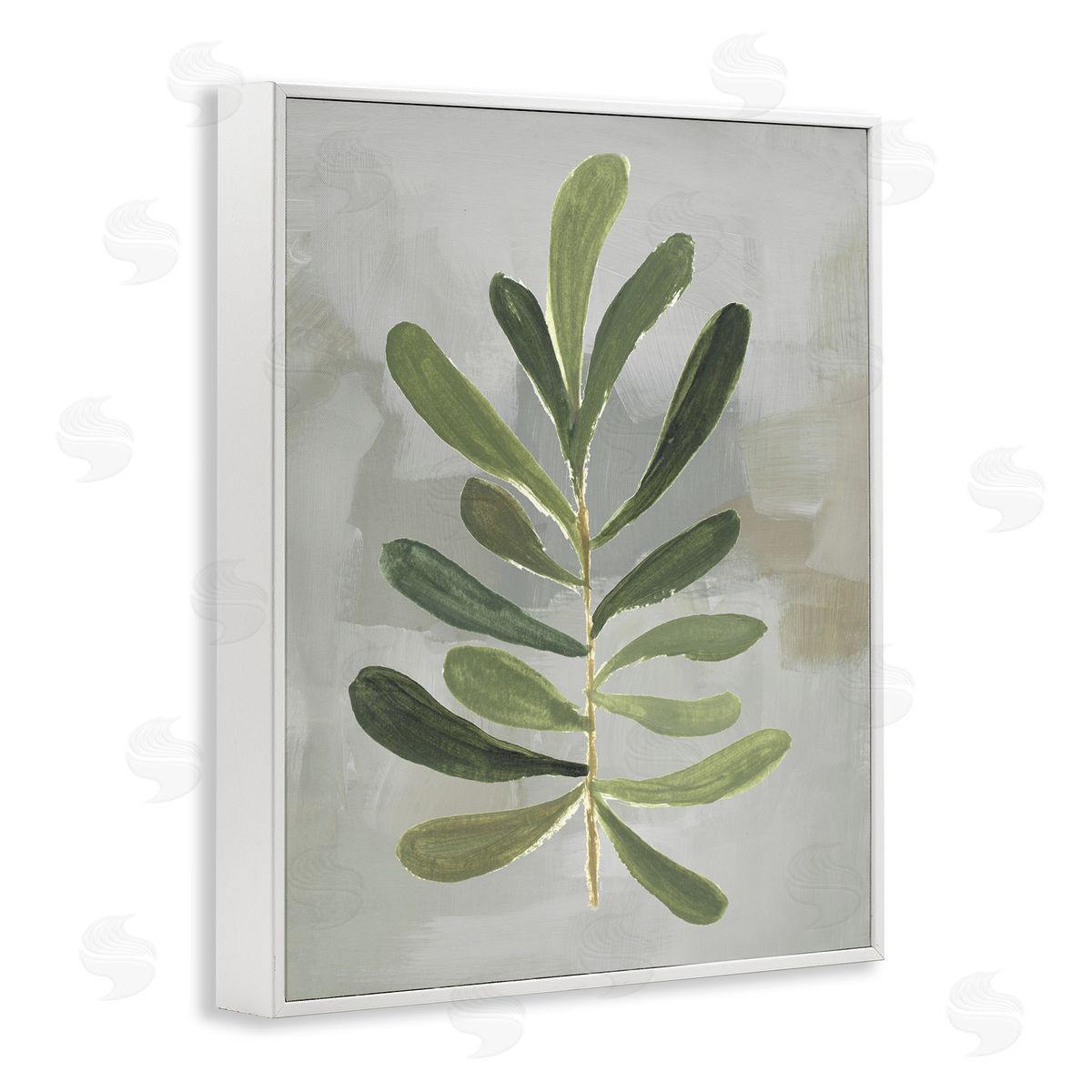 Single Green Leaf Branch White Frame Print Wall Art, Home Decor by Lanie Loreth