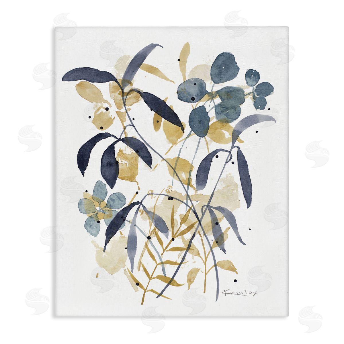 Blue & Yellow Plant Impressions Canvas Wall Art, Home Decor by Krinlox