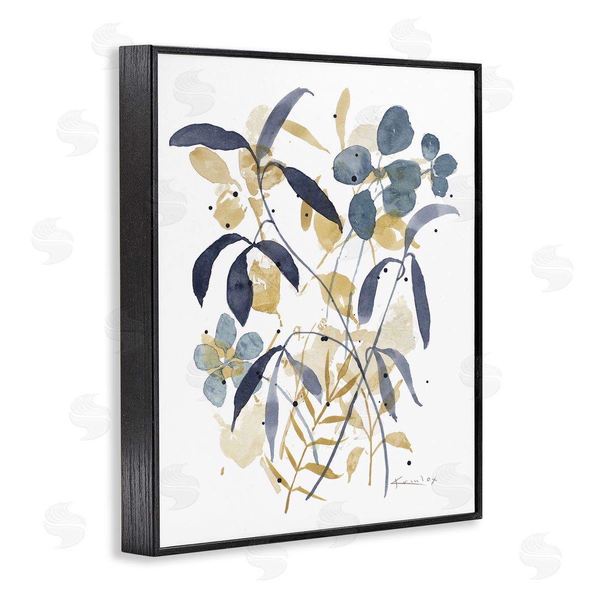 Blue & Yellow Plant Impressions Black Frame Print Wall Art, Home Decor by Krinlox