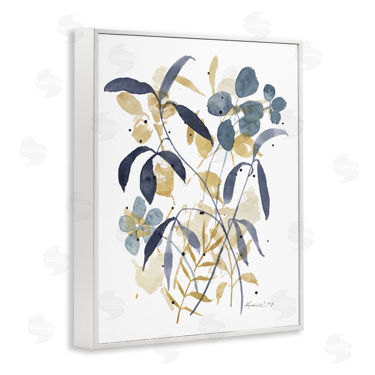 Blue & Yellow Plant Impressions White Frame Print Wall Art, Home Decor by Krinlox