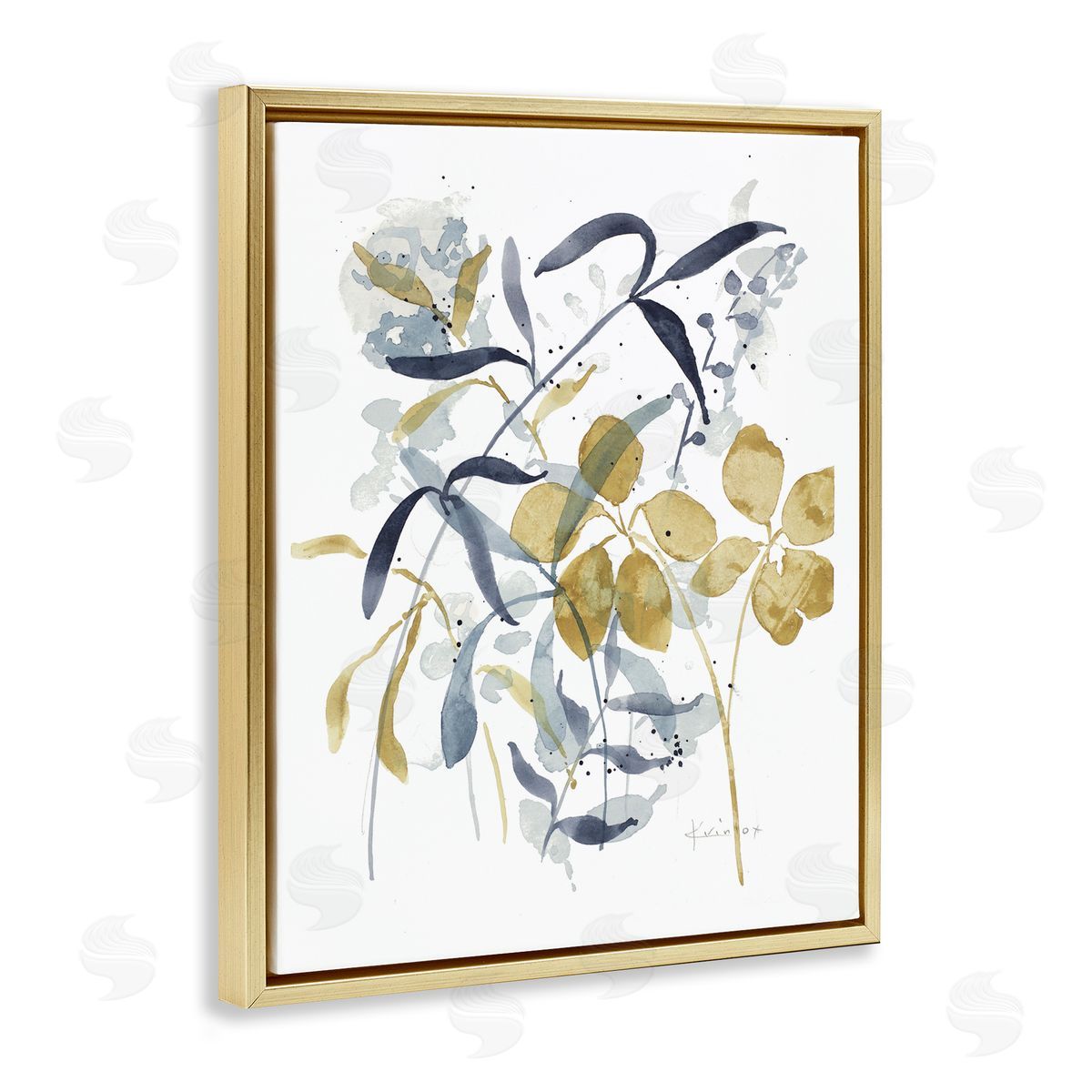Impressions of Nature Sprigs Gold Floating Frame Canvas Wall Art, Home Decor by Krinlox