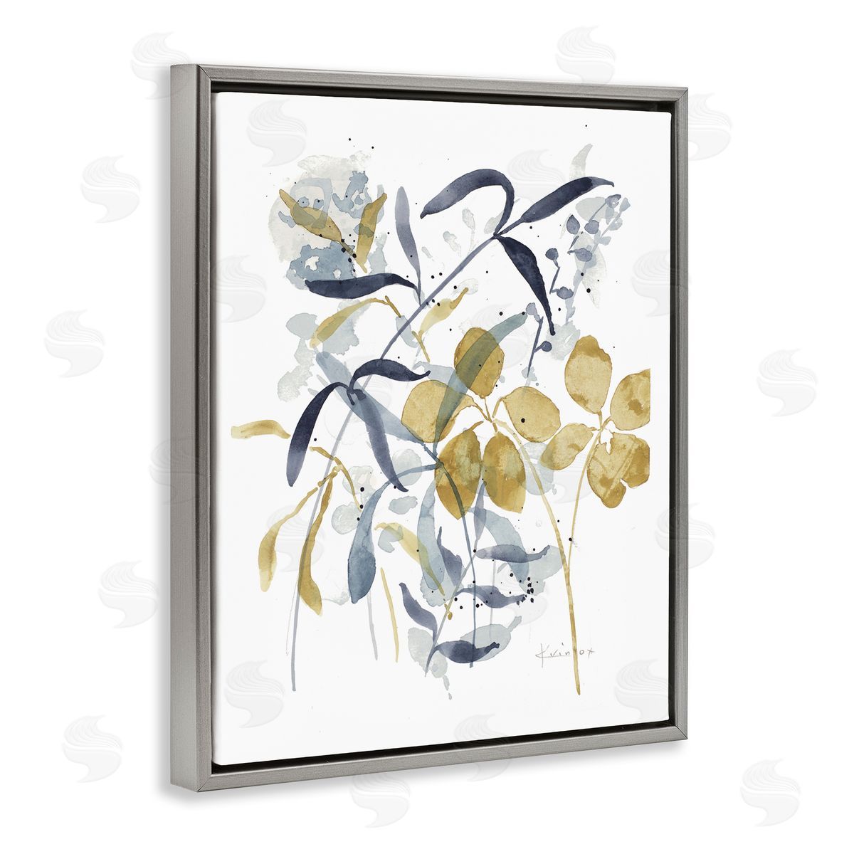 Impressions of Nature Sprigs Grey Floating Frame Canvas Wall Art, Home Decor by Krinlox