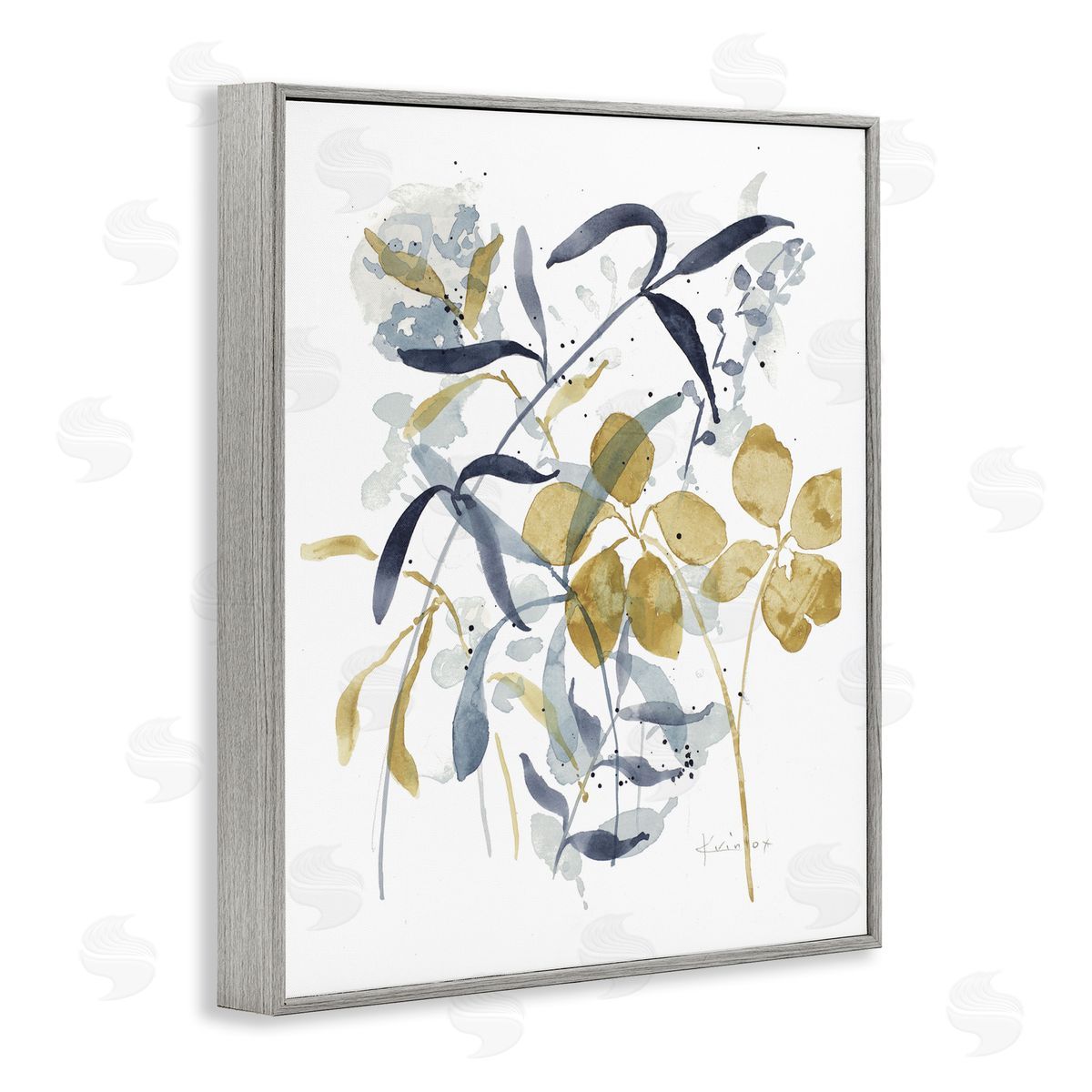 Impressions of Nature Sprigs Grey Frame Print Wall Art, Home Decor by Krinlox