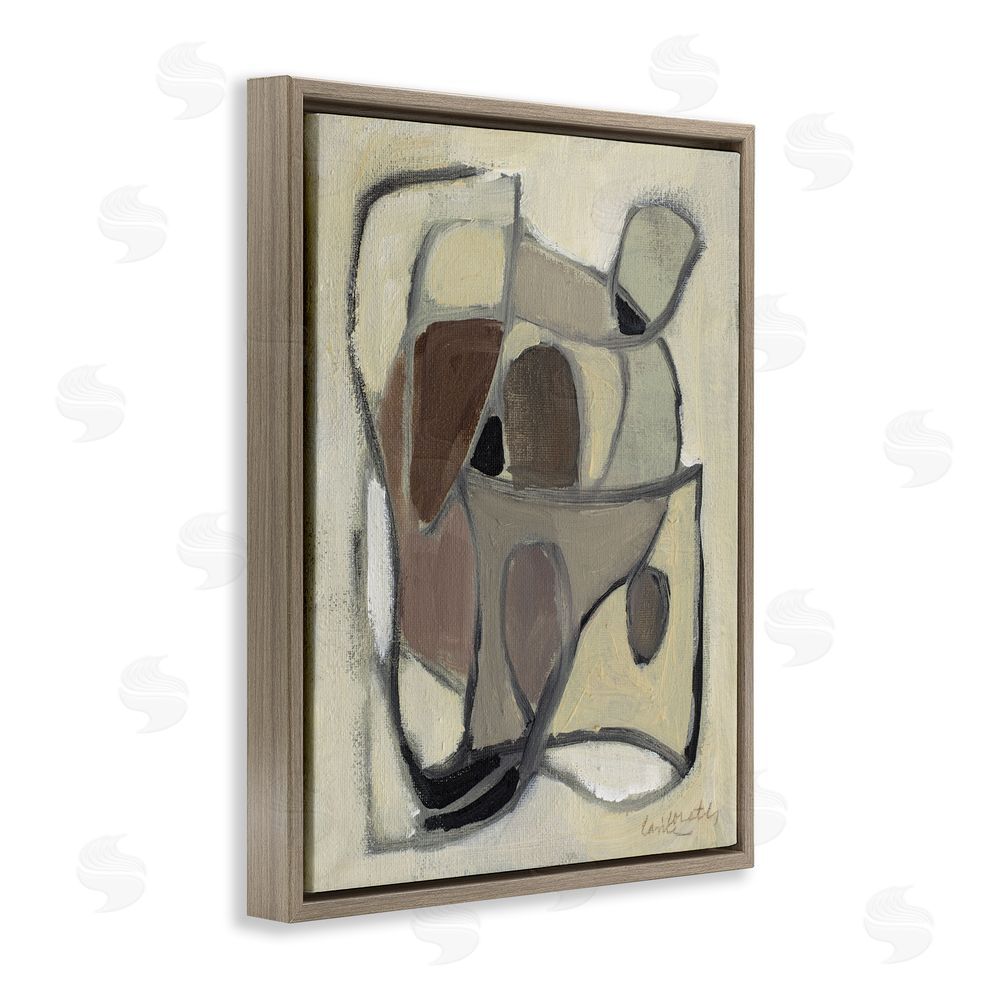 Lanie Loreth Rustic Curved Shapes Abstract Brown Floating Frame Canvas Wall Art Print