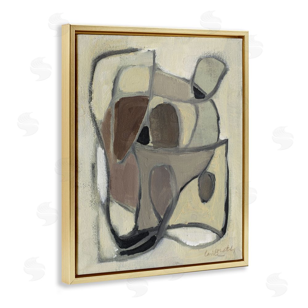 Lanie Loreth Rustic Curved Shapes Abstract Gold Floating Frame Canvas Wall Art Print