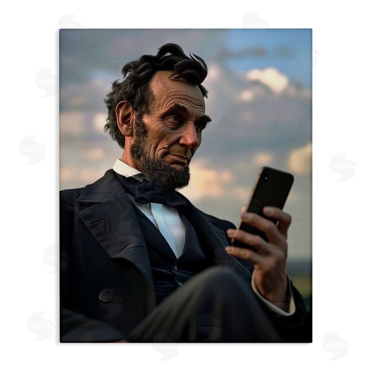 Abe Lincoln with Cellphone Canvas Wall Art, Home Decor by Michael McKinney