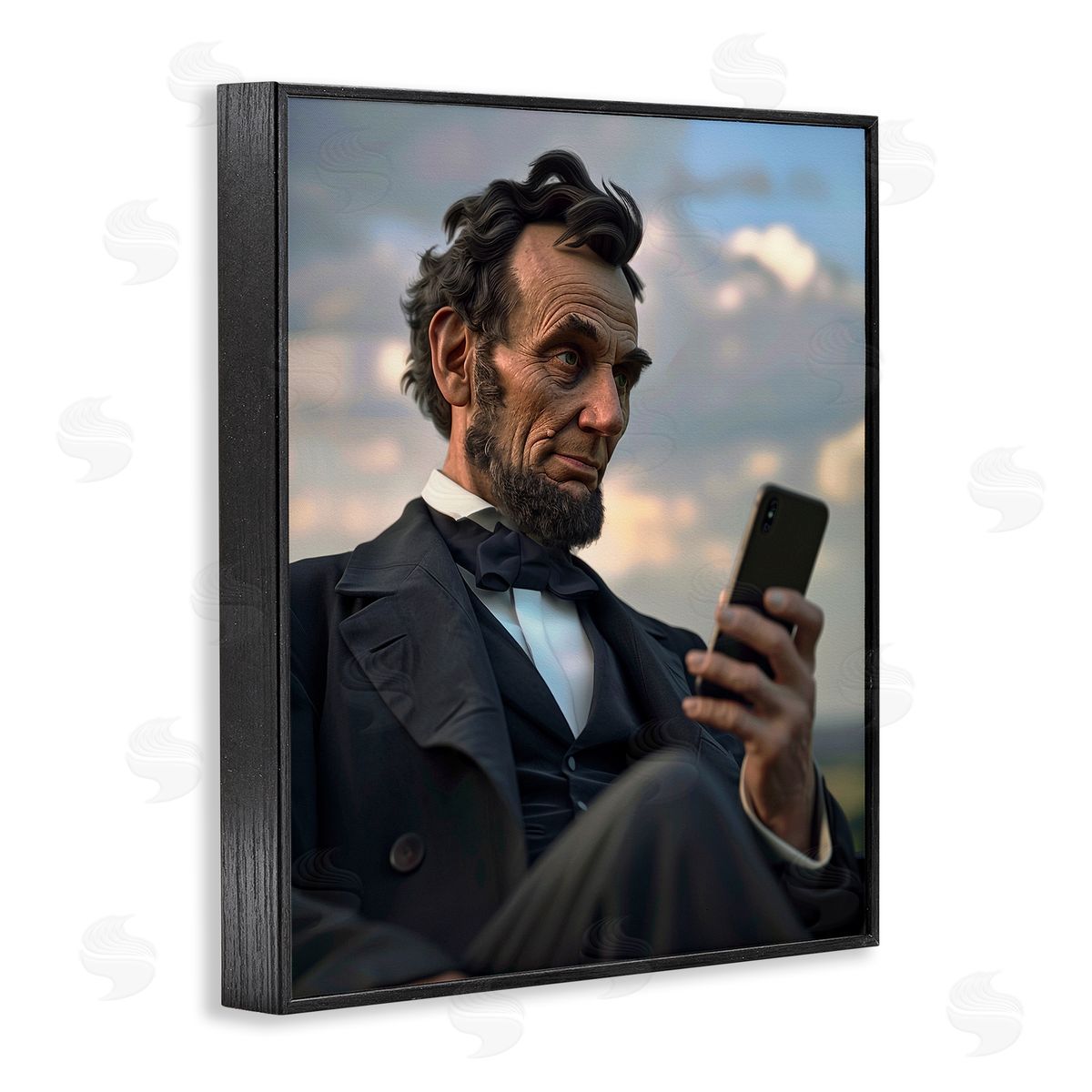 Abe Lincoln with Cellphone Black Frame Print Wall Art, Home Decor by Michael McKinney
