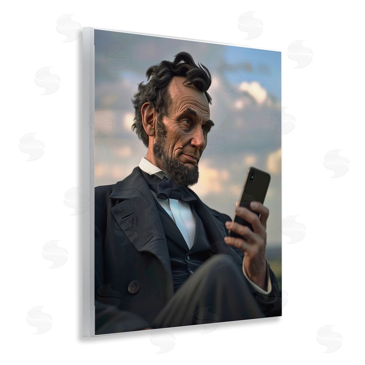 Abe Lincoln with Cellphone Wood Plaque Wall Art, Home Decor by Michael McKinney