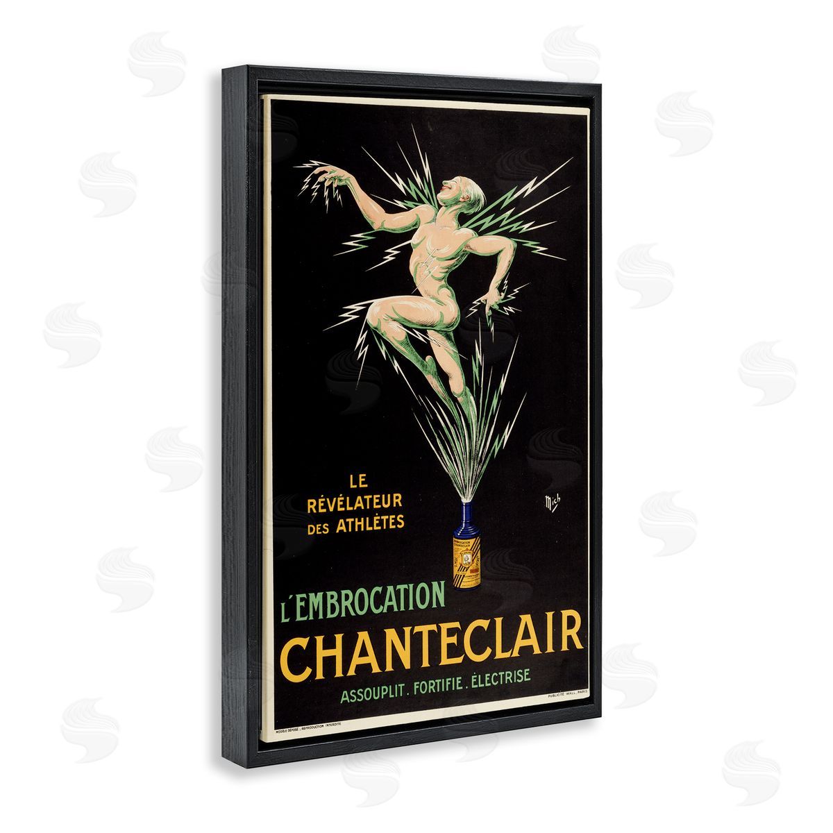 Vintage Chanteclair Wine Black Floating Frame Canvas Wall Art, Home Decor by Marcus Jules