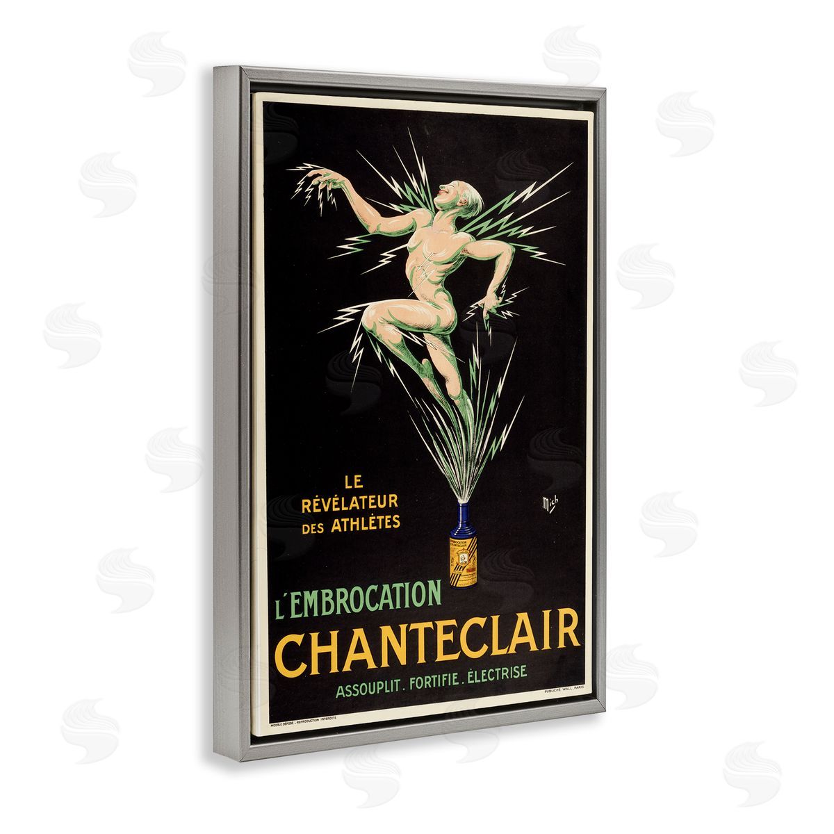 Vintage Chanteclair Wine Grey Floating Frame Canvas Wall Art, Home Decor by Marcus Jules