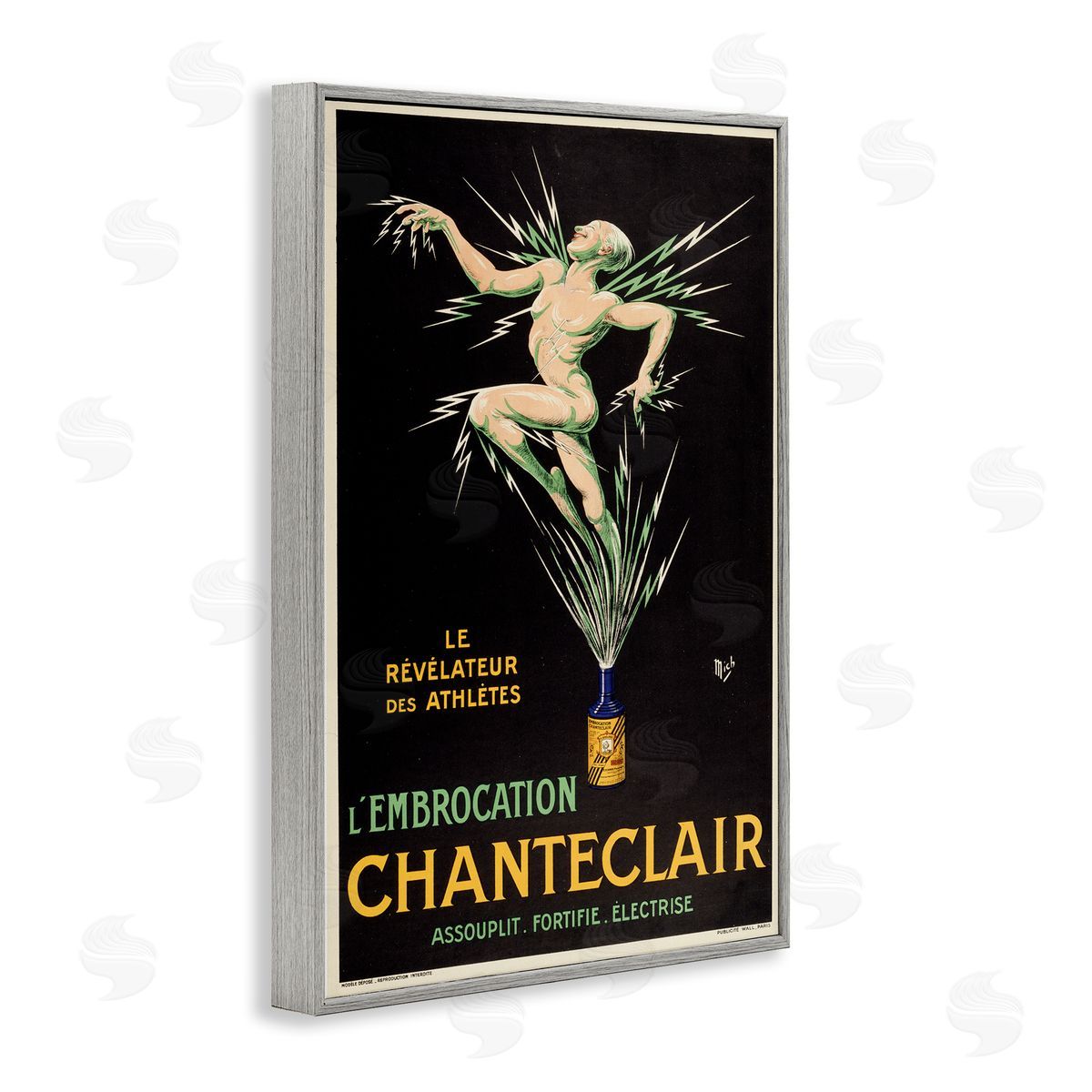 Vintage Chanteclair Wine Grey Frame Print Wall Art, Home Decor by Marcus Jules