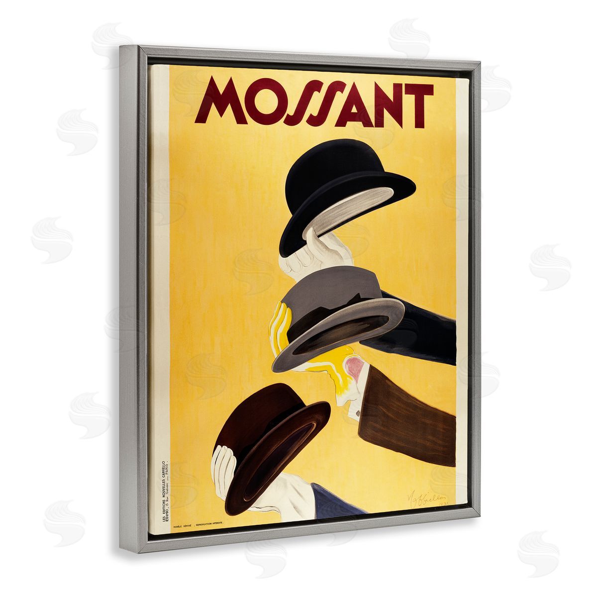 Vintage Top Hat Advertisement Grey Floating Frame Canvas Wall Art, Home Decor by Marcus Jules