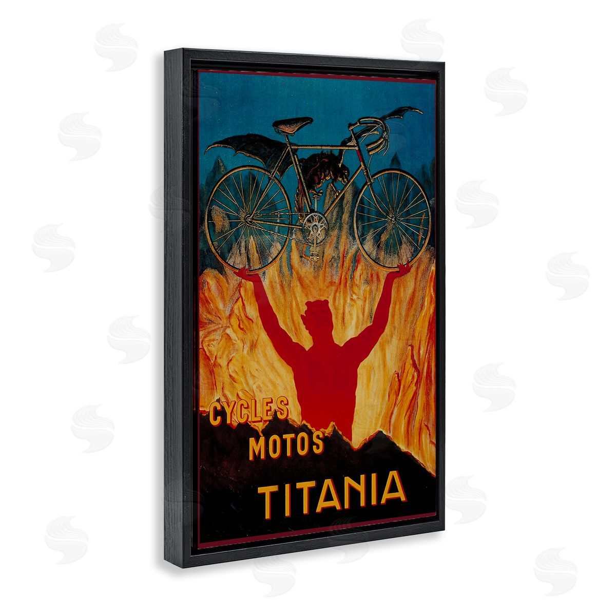 Vintage Dragon & Bicycle Black Floating Frame Canvas Wall Art, Home Decor by Marcus Jules
