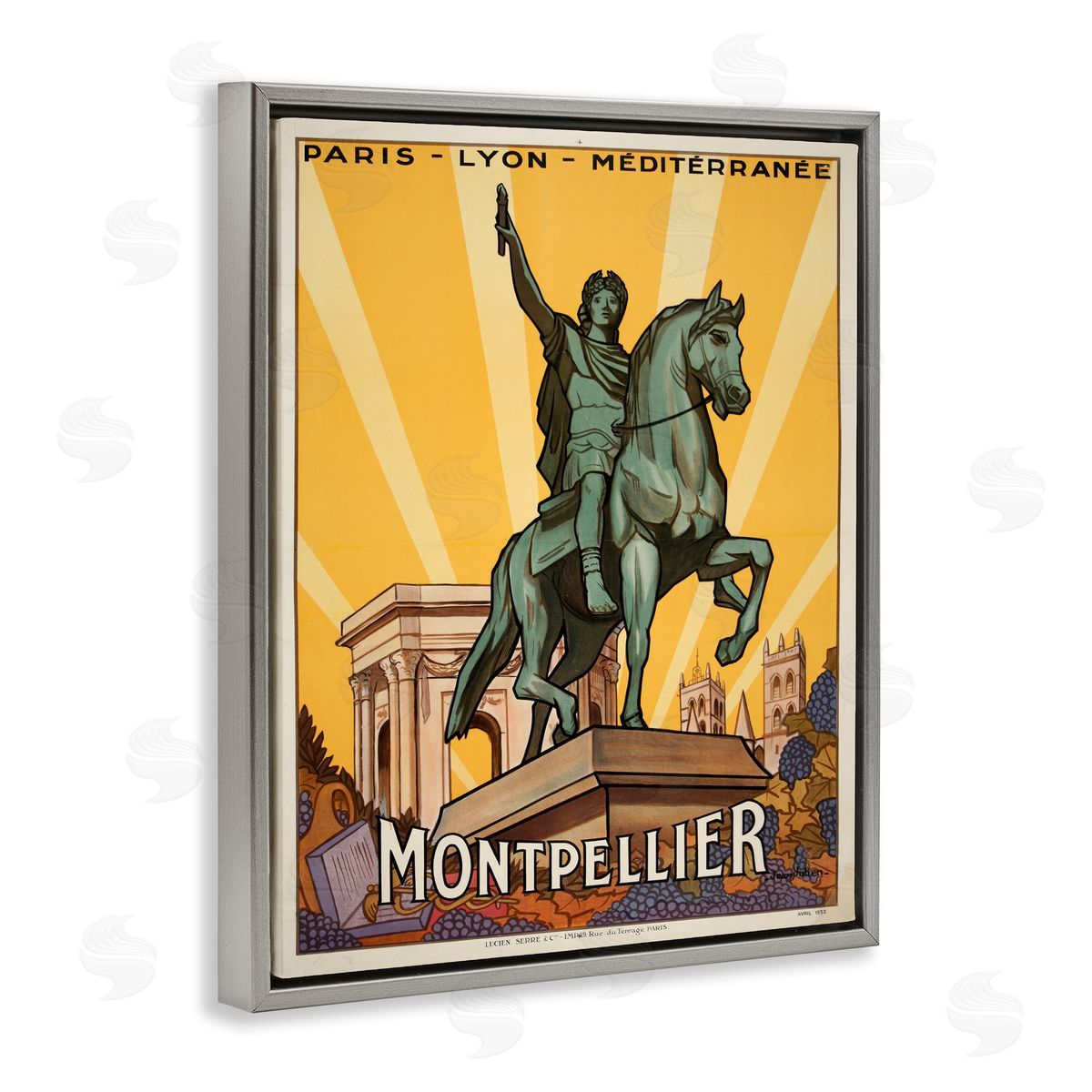 Montpellier Vintage Advertisement Grey Floating Frame Canvas Wall Art, Home Decor by Marcus Jules