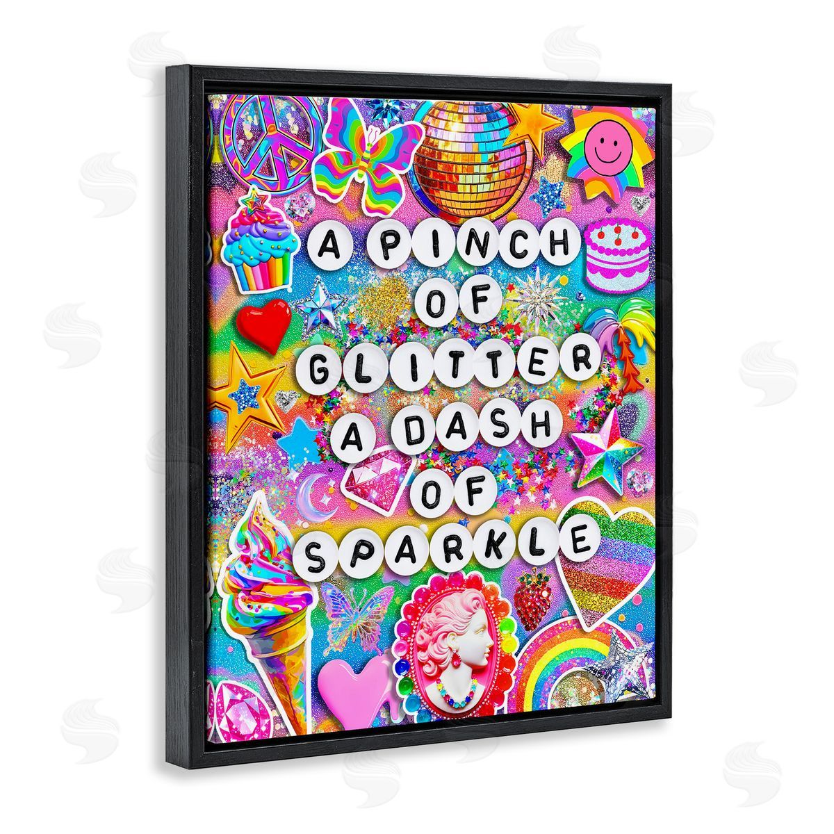 Pinch Of Glitter & Sparkle Black Floating Frame Canvas Wall Art, Home Decor by Jess Stempel