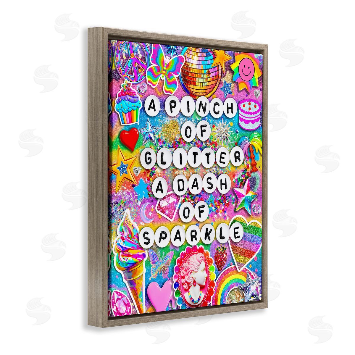 Pinch Of Glitter & Sparkle Brown Floating Frame Canvas Wall Art, Home Decor by Jess Stempel