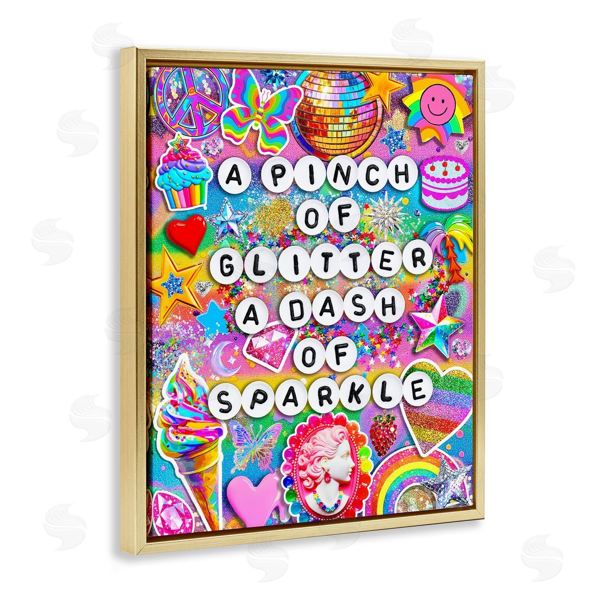 Pinch Of Glitter & Sparkle Gold Floating Frame Canvas Wall Art, Home Decor by Jess Stempel
