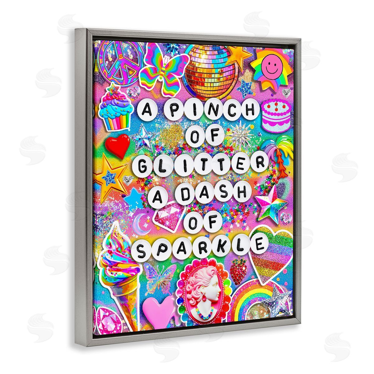 Pinch Of Glitter & Sparkle Grey Floating Frame Canvas Wall Art, Home Decor by Jess Stempel