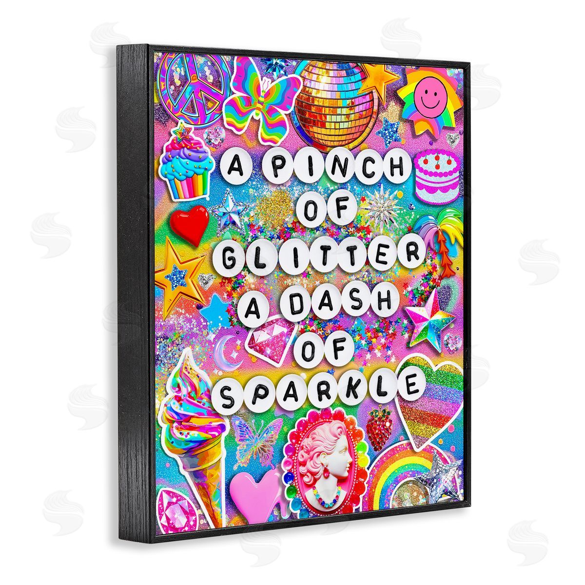 Pinch Of Glitter & Sparkle Black Frame Print Wall Art, Home Decor by Jess Stempel