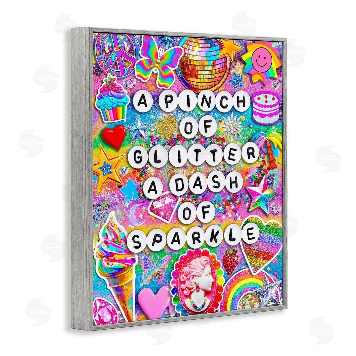 Pinch Of Glitter & Sparkle Grey Frame Print Wall Art, Home Decor by Jess Stempel