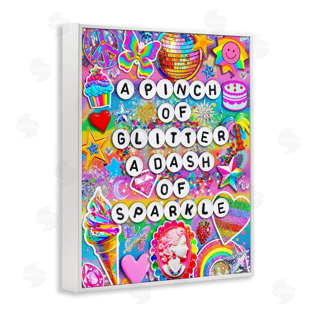 Pinch Of Glitter & Sparkle White Frame Print Wall Art, Home Decor by Jess Stempel
