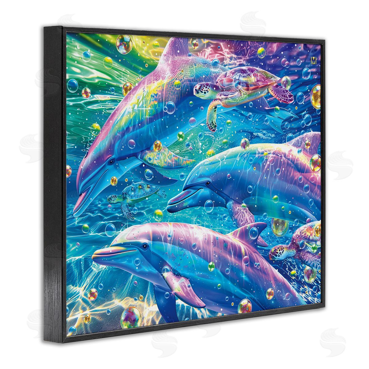 Chromatic Dolphins Trio Black Frame Print Wall Art, Home Decor by Michael Ward