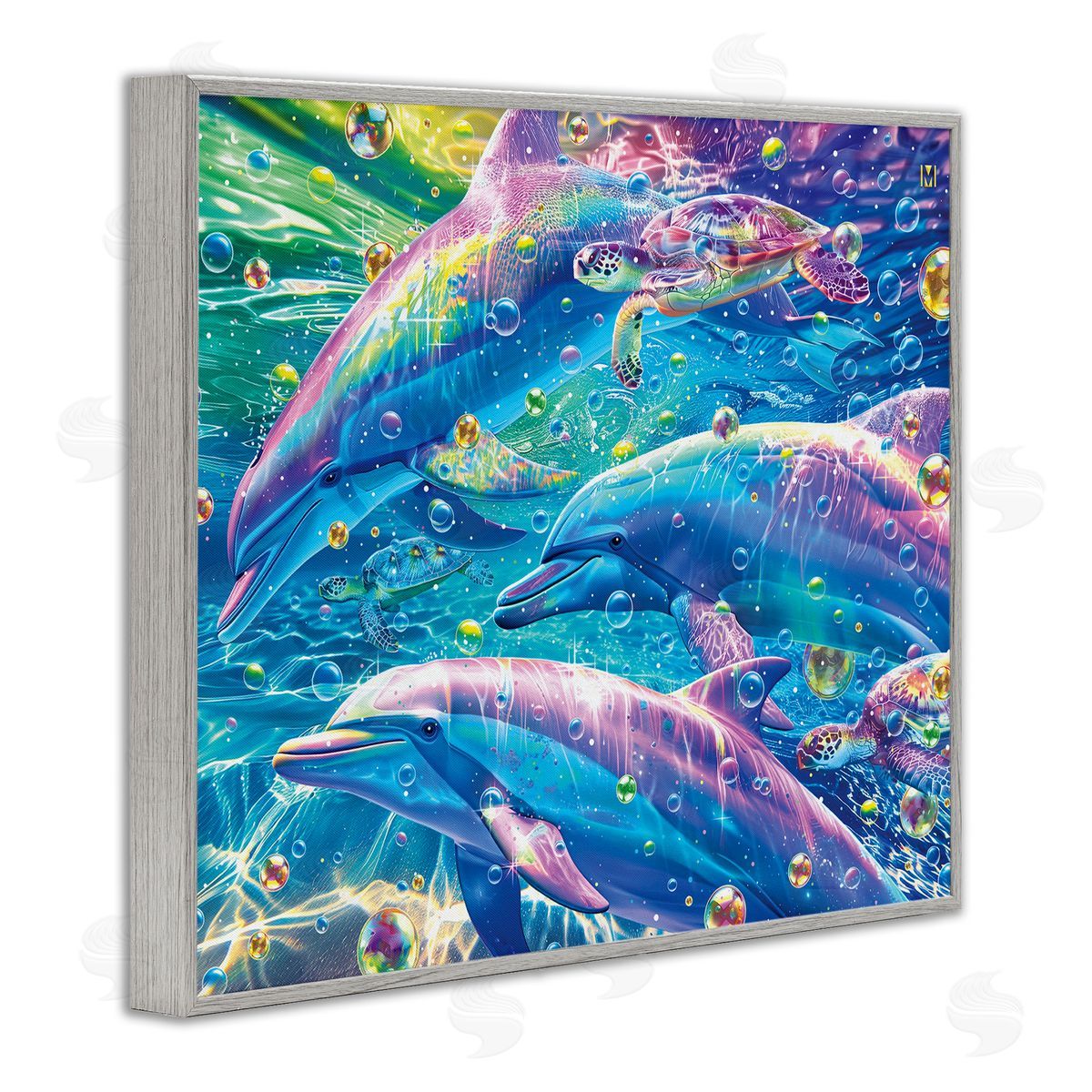 Chromatic Dolphins Trio Grey Frame Print Wall Art, Home Decor by Michael Ward