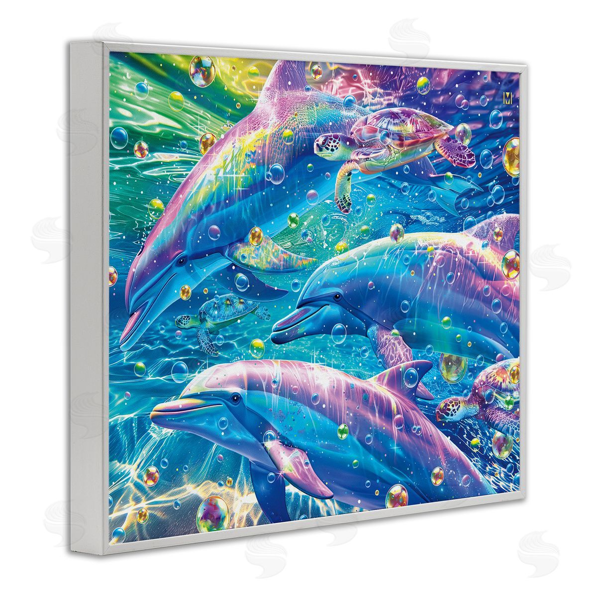 Chromatic Dolphins Trio White Frame Print Wall Art, Home Decor by Michael Ward