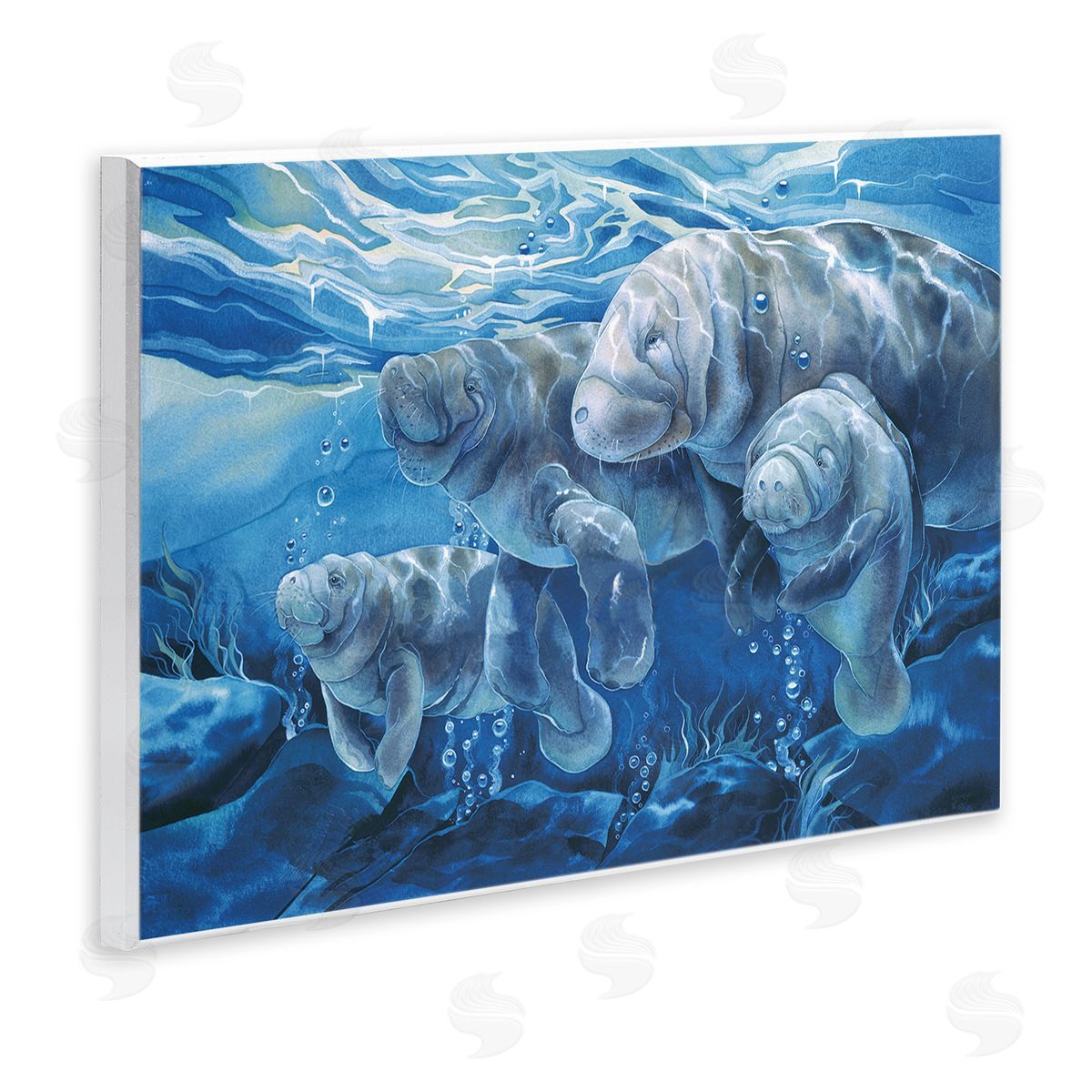 Underwater Manatee Family Wood Plaque Wall Art, Home Decor by Jody Bergsma