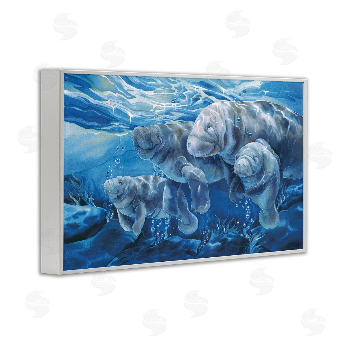 Underwater Manatee Family White Frame Print Wall Art, Home Decor by Jody Bergsma