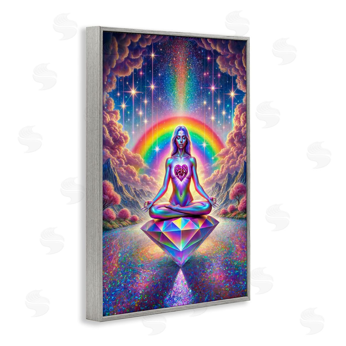 Spiritual Enlightenment Meditation Grey Frame Print Wall Art, Home Decor by Spirit of the Rainbow