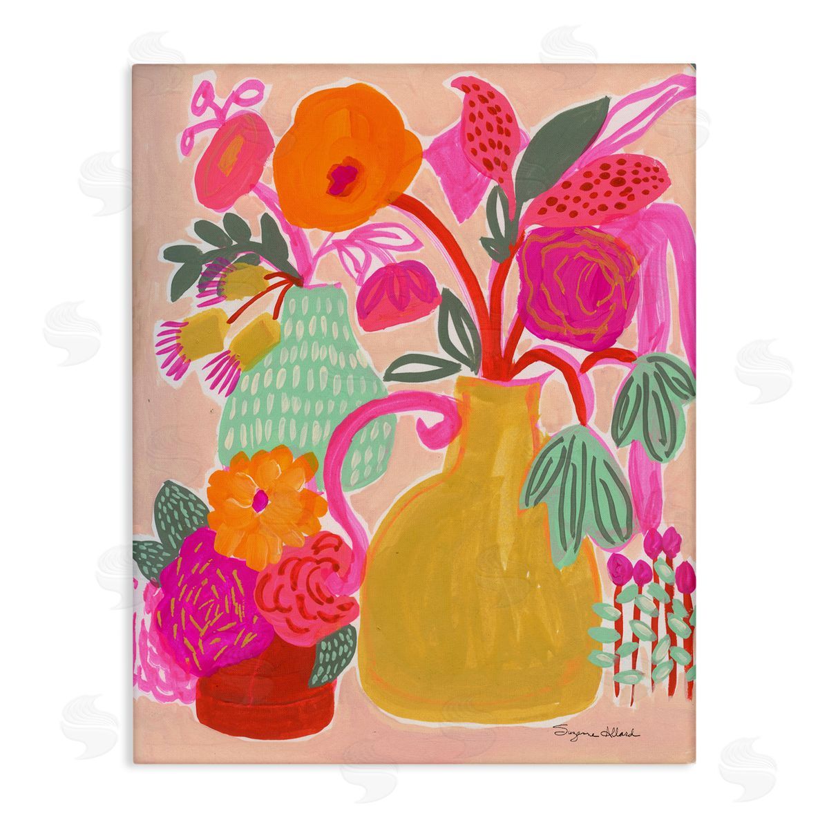 Bright Pink & Yellow Bouquet Canvas Wall Art, Home Decor by Suzanne Allard