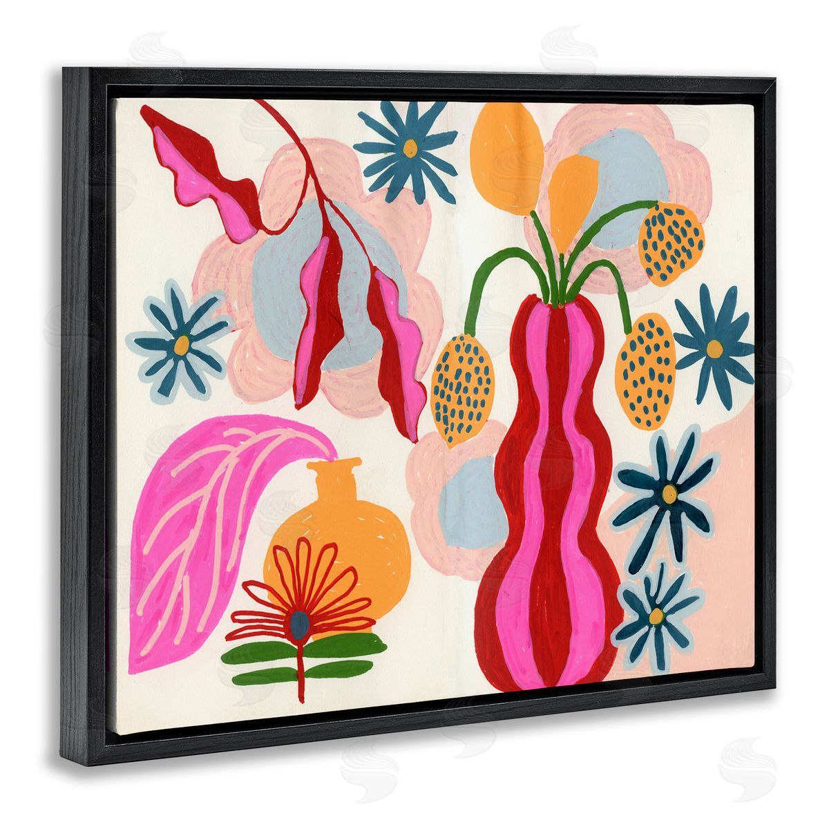 Eclectic Mod Flower Vases Black Floating Frame Canvas Wall Art, Home Decor by Suzanne Allard
