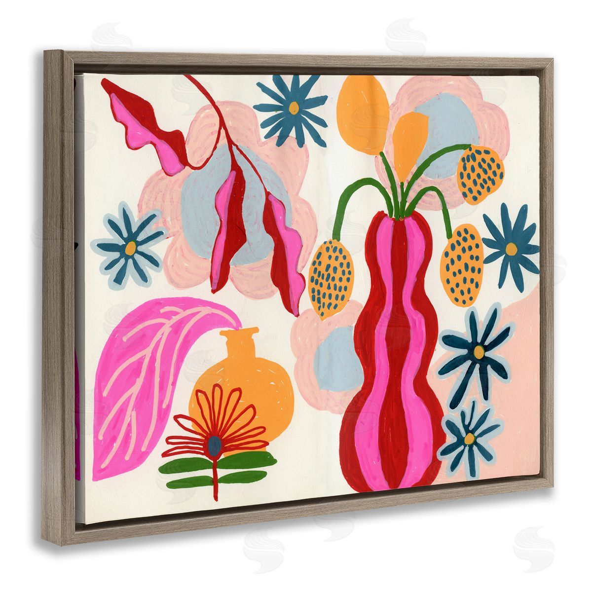 Eclectic Mod Flower Vases Brown Floating Frame Canvas Wall Art, Home Decor by Suzanne Allard