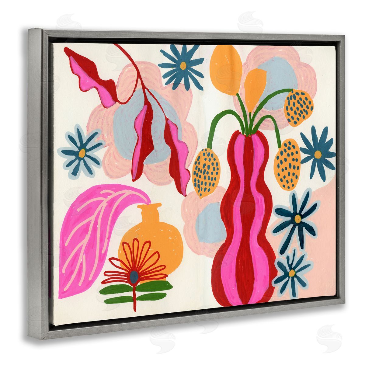 Eclectic Mod Flower Vases Grey Floating Frame Canvas Wall Art, Home Decor by Suzanne Allard