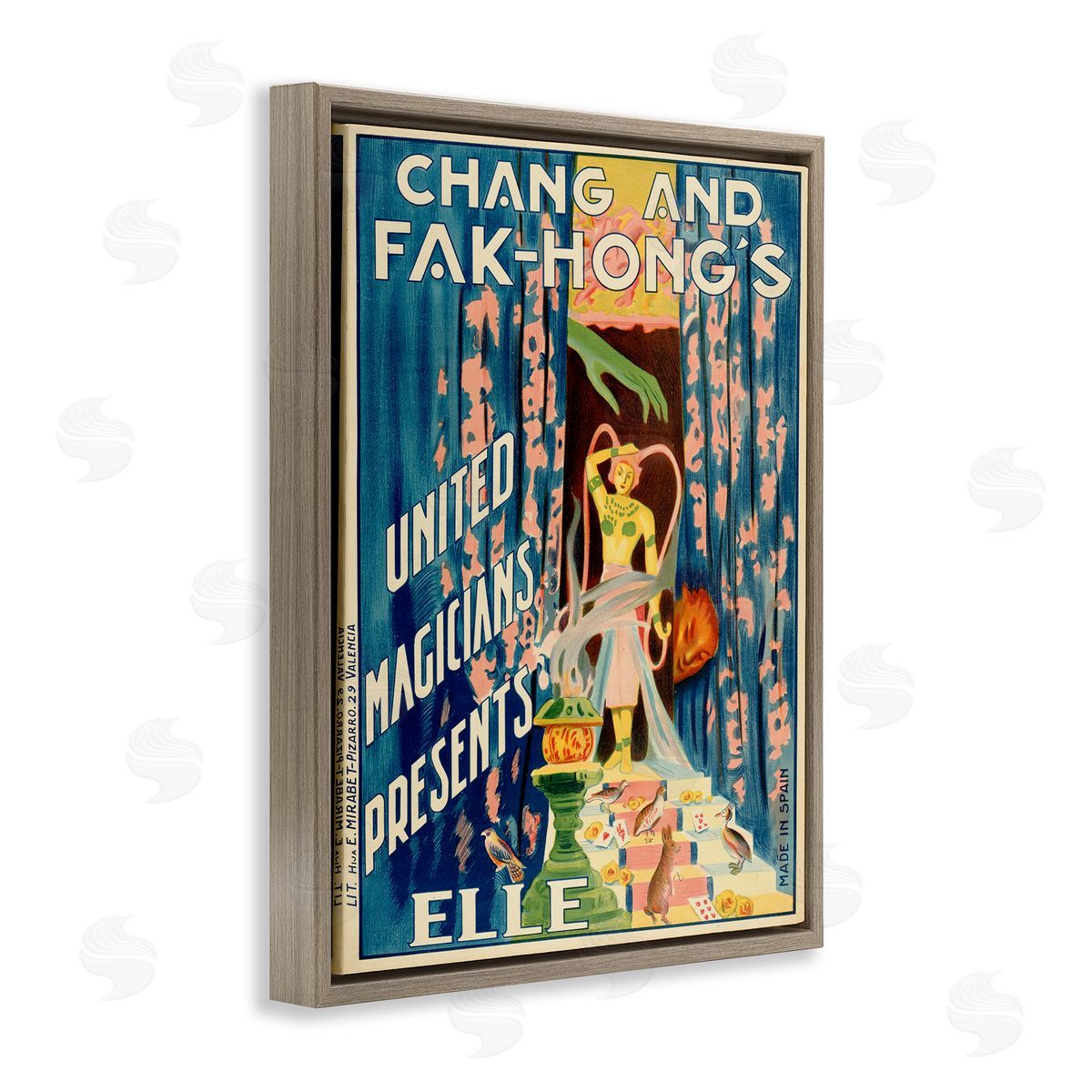 Vintage Magician Show Advertisement Brown Floating Frame Canvas Wall Art, Home Decor by Marcus Jules