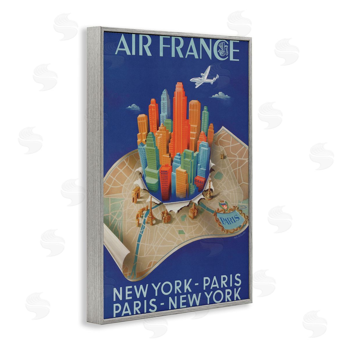 Air France Vintage Travel Grey Frame Print Wall Art, Home Decor by Marcus Jules