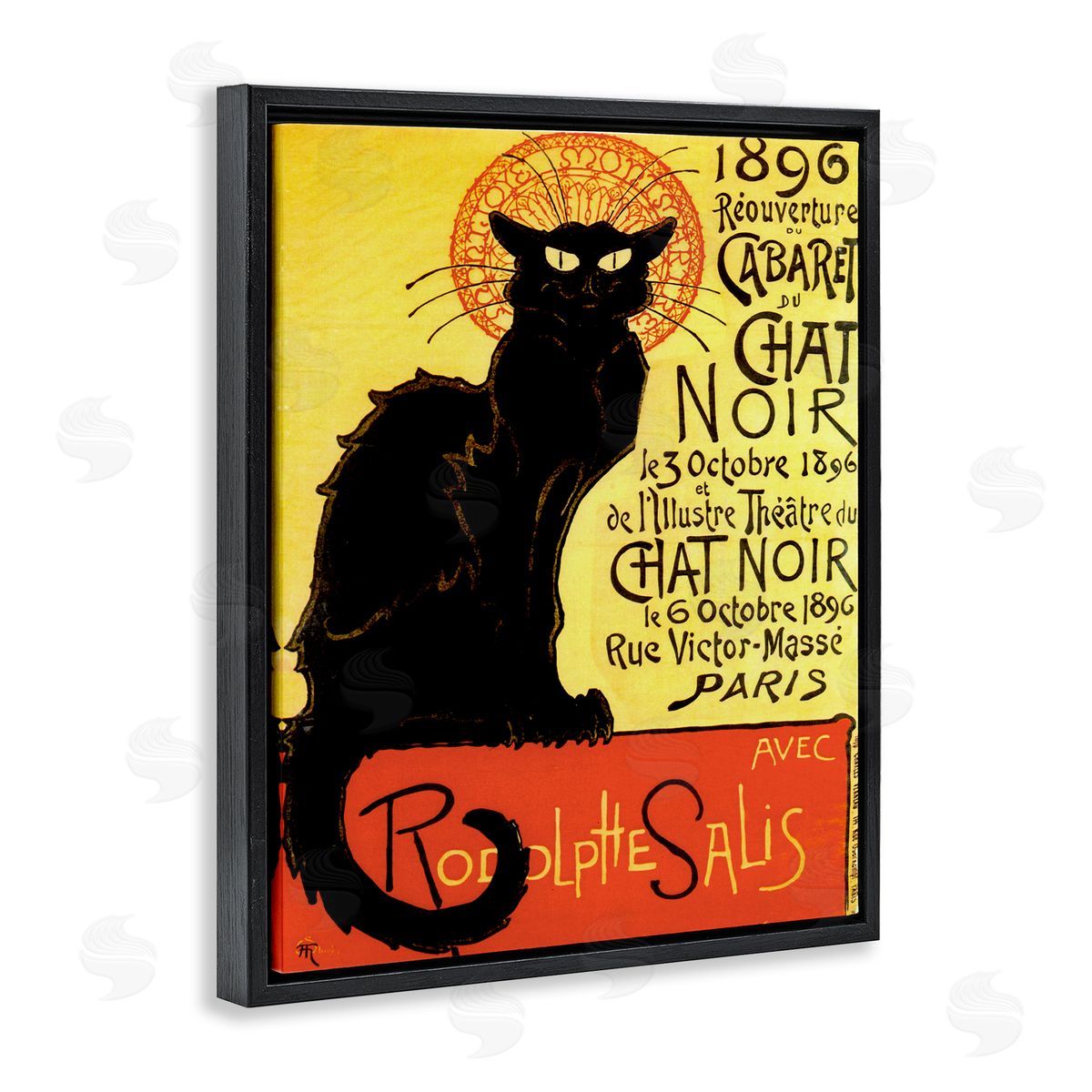 Vintage Halloween Black Cat Black Floating Frame Canvas Wall Art, Home Decor by Marcus Jules