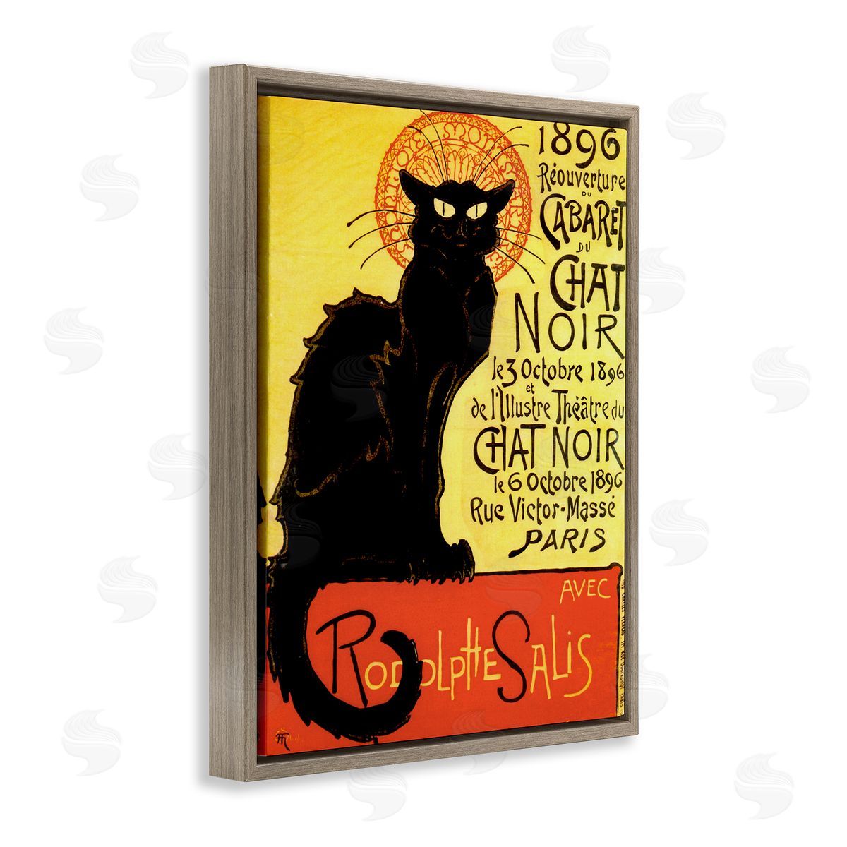Vintage Halloween Black Cat Brown Floating Frame Canvas Wall Art, Home Decor by Marcus Jules