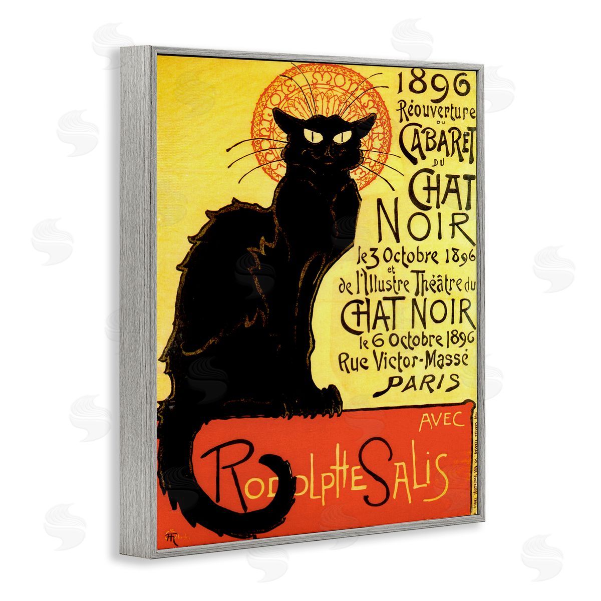 Vintage Halloween Black Cat Grey Frame Print Wall Art, Home Decor by Marcus Jules