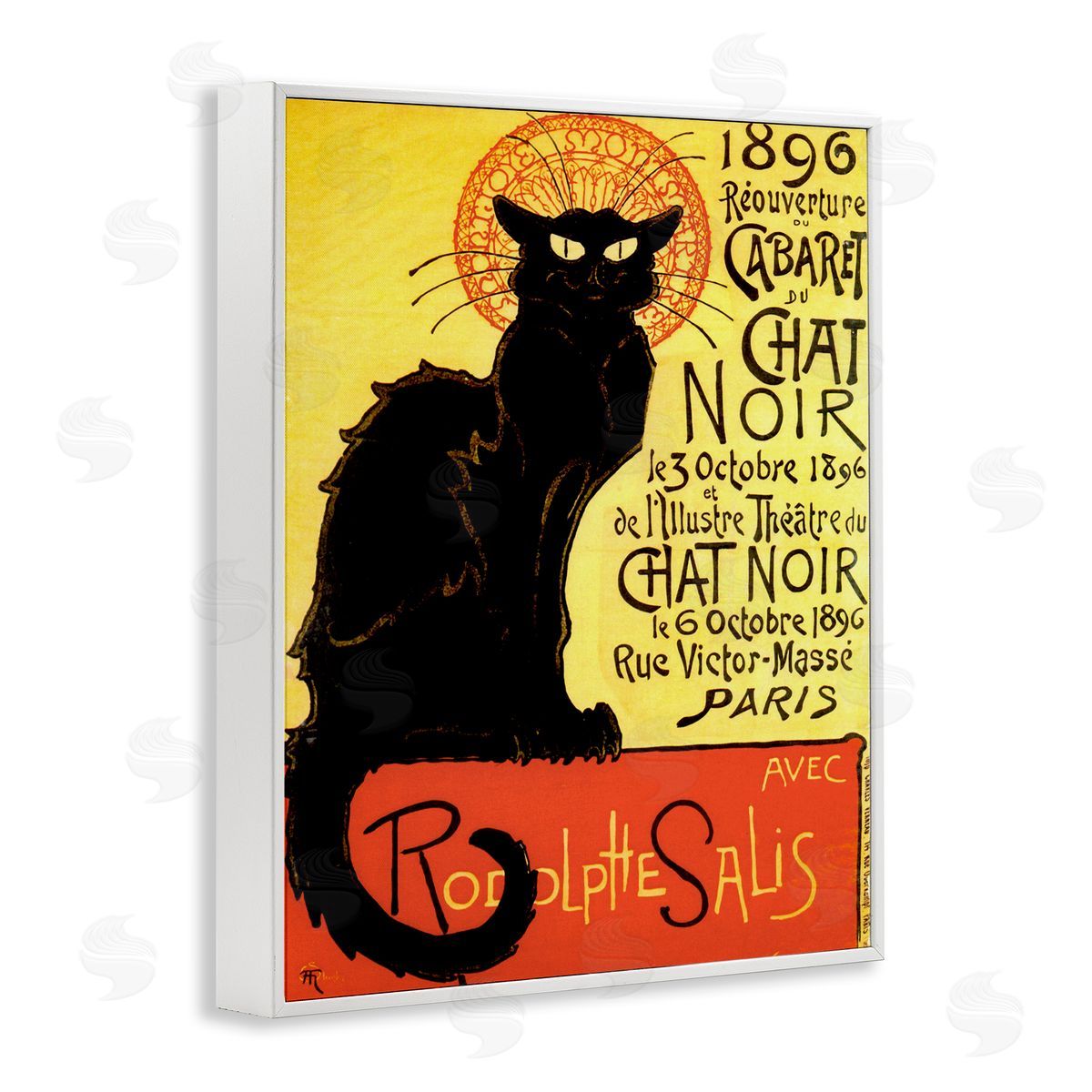 Vintage Halloween Black Cat White Frame Print Wall Art, Home Decor by Marcus Jules