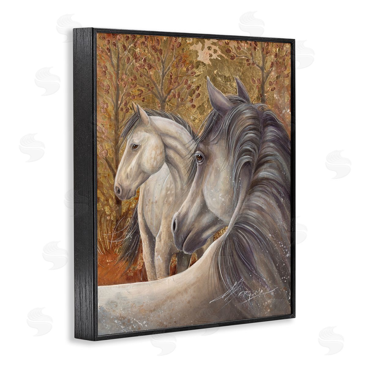 Horses in Autumnal Forest Black Frame Print Wall Art, Home Decor by Jody Bergsma