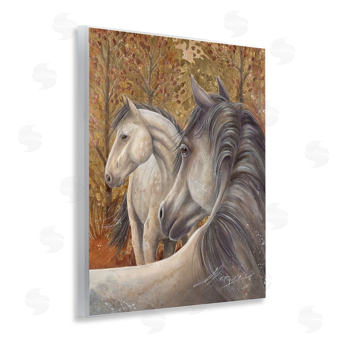 Horses in Autumnal Forest Wood Plaque Wall Art, Home Decor by Jody Bergsma