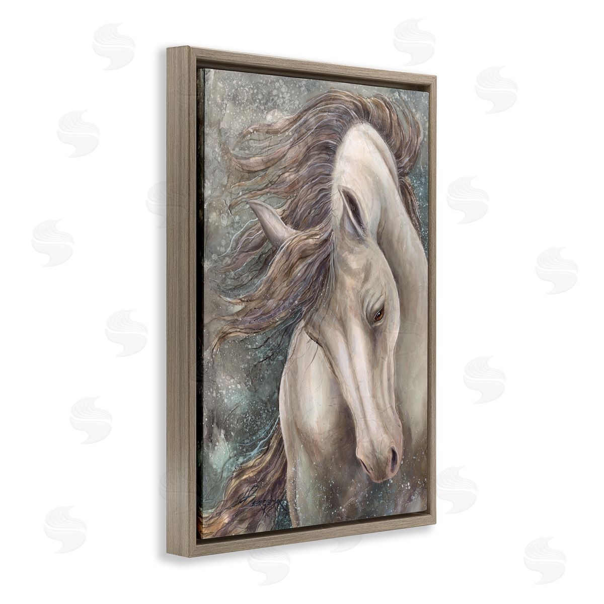 Rearing Horse with Waving Mane Brown Floating Frame Canvas Wall Art, Home Decor by Jody Bergsma