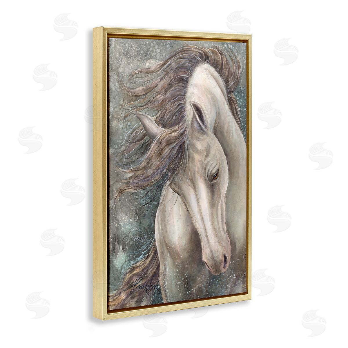 Rearing Horse with Waving Mane Gold Floating Frame Canvas Wall Art, Home Decor by Jody Bergsma