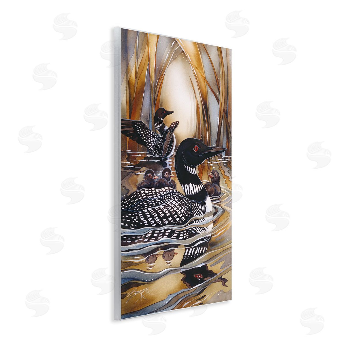 Loon Family Among Pond Ripples Wood Plaque Wall Art, Home Decor by Jody Bergsma