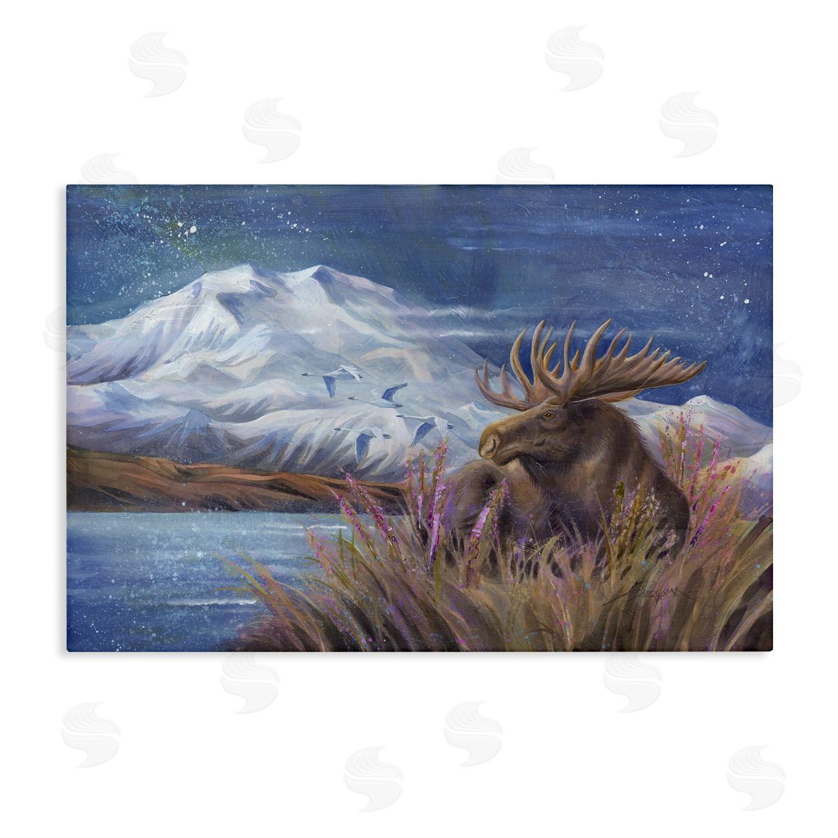 Moose & Snowy White Mountain Canvas Wall Art, Home Decor by Jody Bergsma