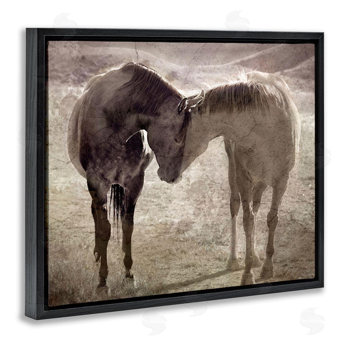 Muted Horse Pair Hugging Black Floating Frame Canvas Wall Art, Home Decor by Steve Toole