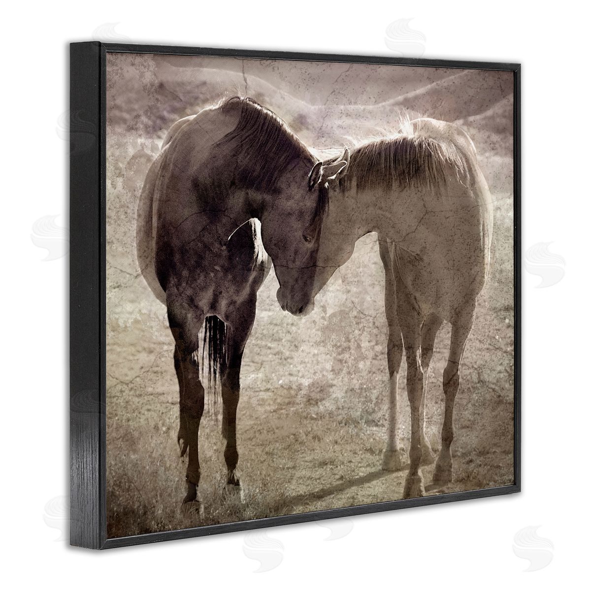 Muted Horse Pair Hugging Black Frame Print Wall Art, Home Decor by Steve Toole
