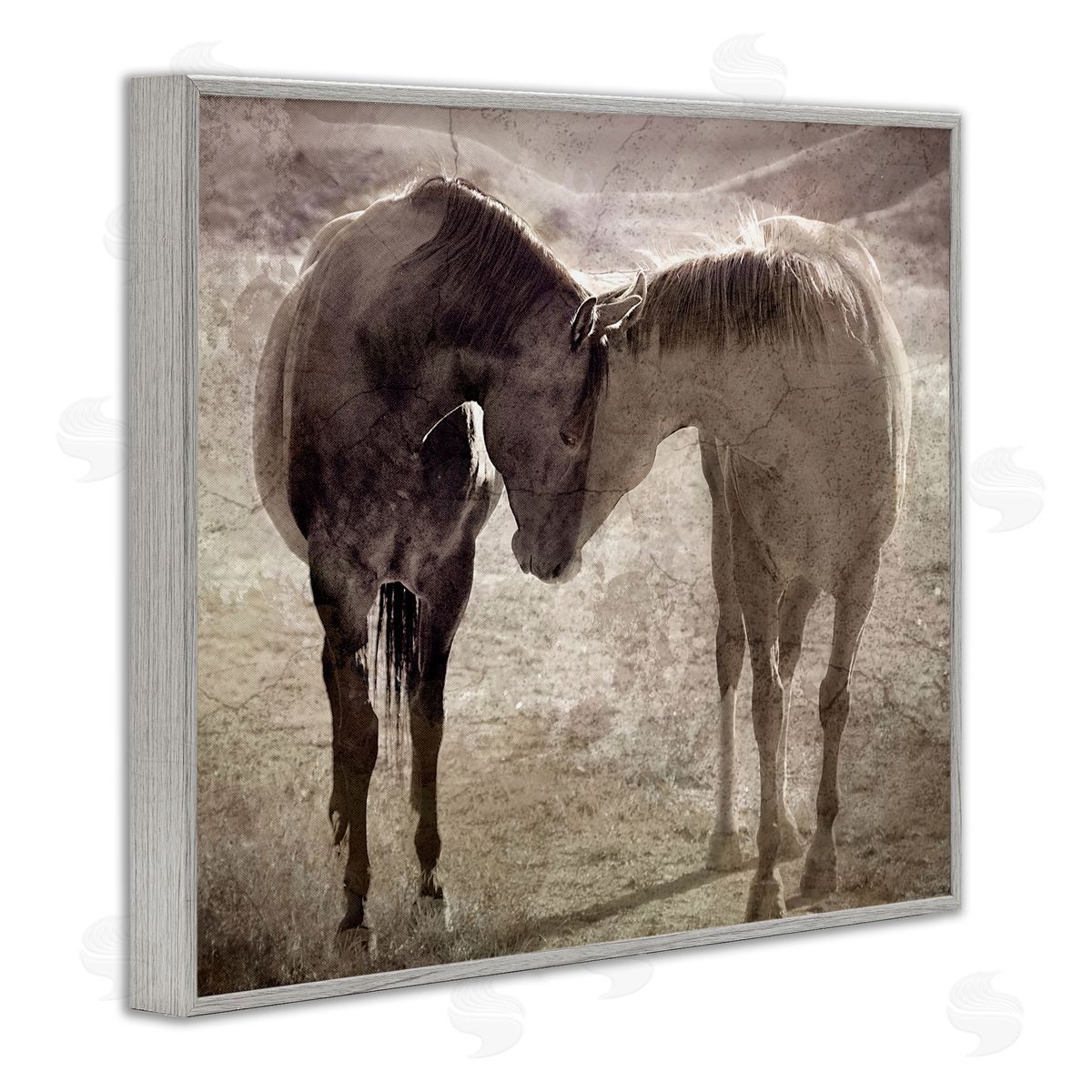 Muted Horse Pair Hugging Grey Frame Print Wall Art, Home Decor by Steve Toole